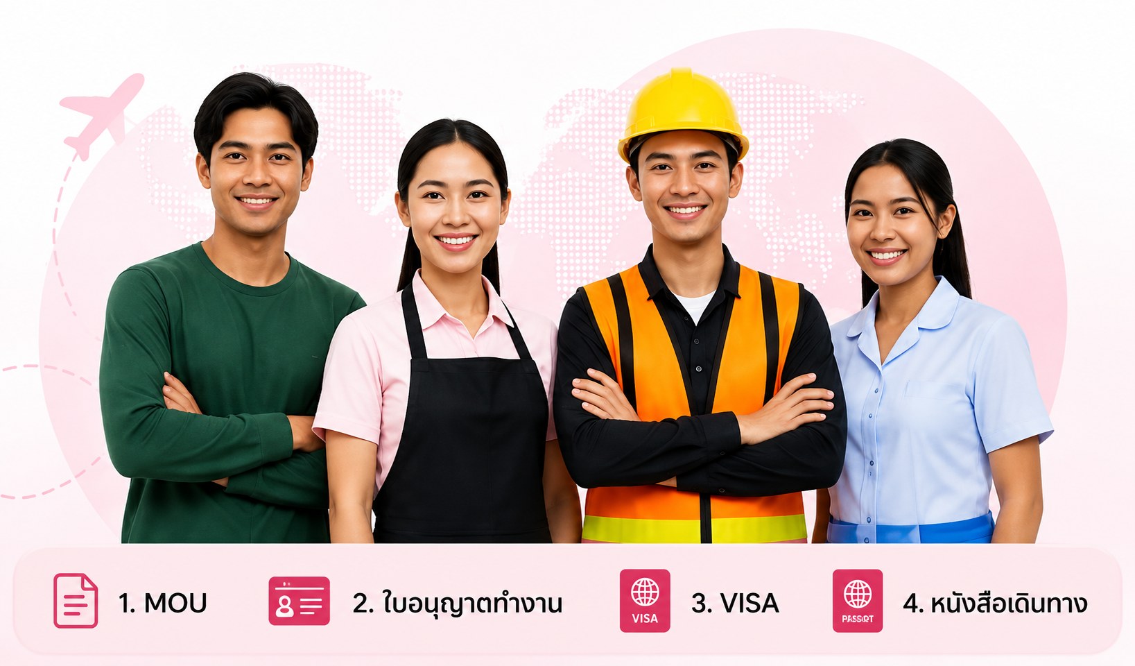 แรงงานต่างด้าวหลากหลายอาชีพ พร้อมบริการ MOU ใบอนุญาตทำงาน วีซ่า หนังสือเดินทาง